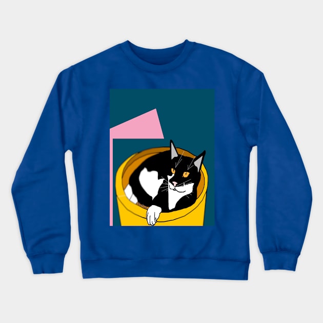 Cute Tuxedo Cat laying in a fruit bowl.  Copyright TeAnne Crewneck Sweatshirt by TeAnne